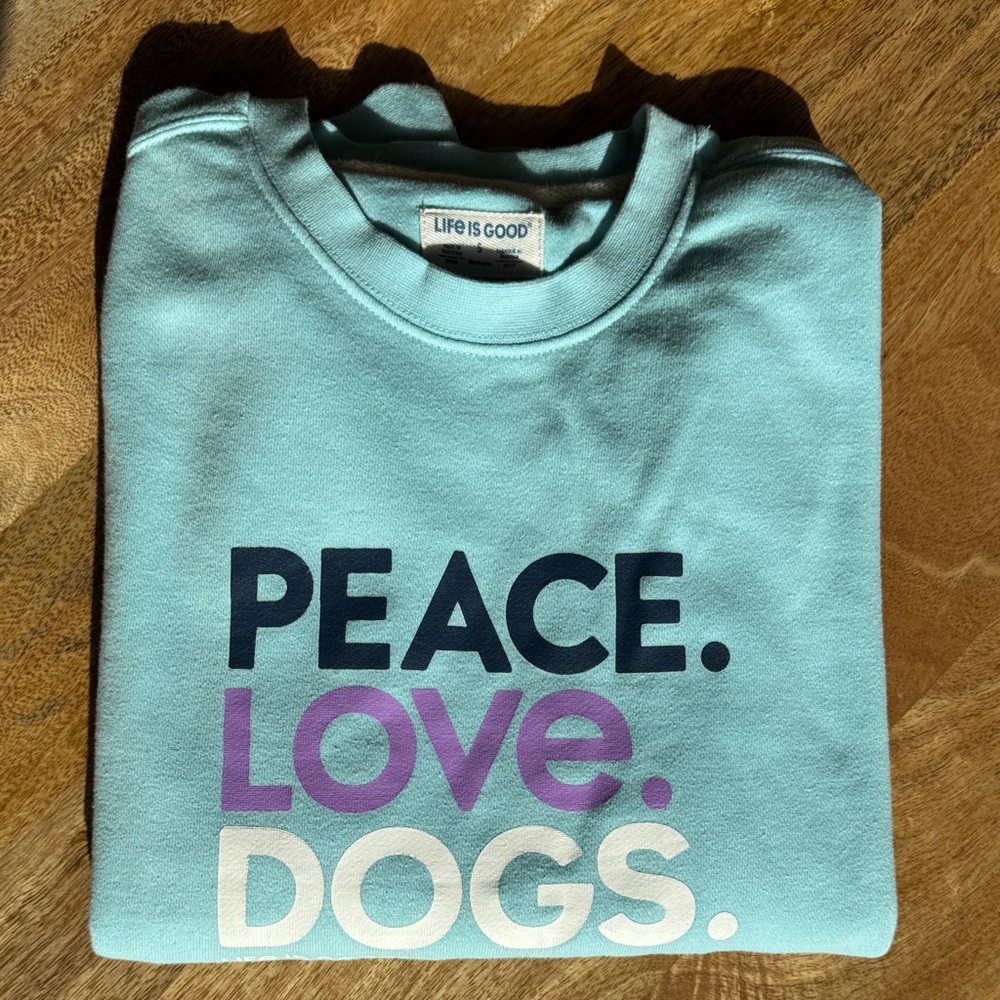 Life Is Good Peace Love Dogs Sweatshirt - Blue and Purple Women’s Size Small